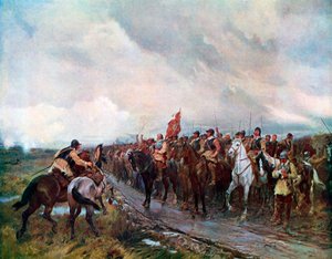 Cromwell bij Dunbar (kleurenlitho) door Andrew Carrick (after) Gow