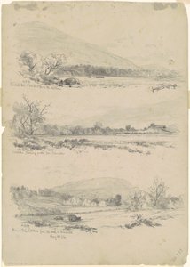 Catskill Mountains, Round-Top in de verte; Catskills kijkend naar het noorden vanaf Palenville; en Round Top, Catskills, vanaf de weg naar Bracketts [verso] door Andrew Fisher Bunner