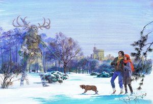 Herne de Jager verschijnt in Windsor Great Park (gouache op papier)