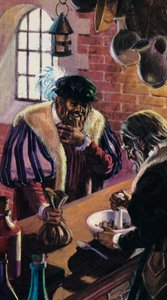 Gepoederde hoorn van de eenhoorn kopen in de Middeleeuwen (kleurenlitho) door Andrew Howat