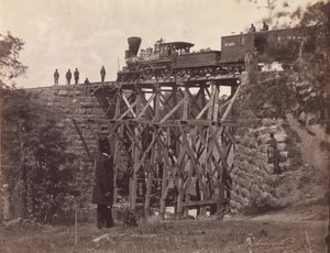 Brug op de Orange en Alexandria spoorweg, gerepareerd door legeringenieurs onder kolonel Herman Haupt, 1865