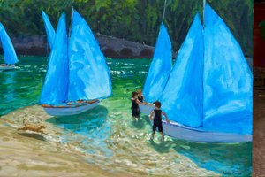Blauwe zeilen, Looe, 2018 door Andrew Macara