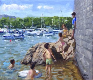 Rotsen beklimmen, haven van Tenby, 2016