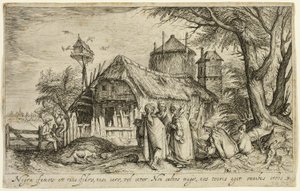 Landschap met zigeunervrouwen bij een boerderij door Andries Stock