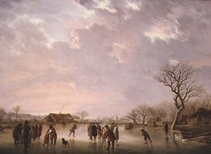 Winterscène met schaatsers