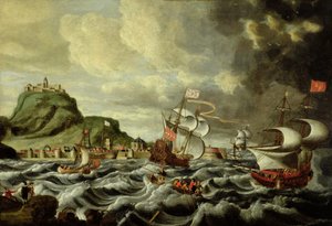 Een havenscène, mogelijk Genua door Andries van Eertvelt