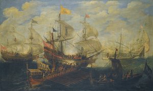 Zeeslag tussen Turken en Christenen door Andries van Eertvelt