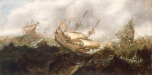 Schepen in stormachtige zee
