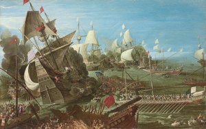 De slag bij Lepanto door Andries van Eertvelt