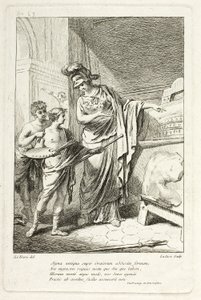 Minerva leert een jonge kunstenaar, illustratie voor de Catalogue historique du Cabinet door Mariette door Ange Laurent de Lalive de Jully