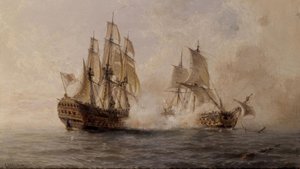 Gevecht van het schip Glorioso met de Britse Dartmouth in 1747 - 19e eeuw door Angel Maria Cort