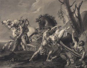 Theseus en Pirithoüs Ruimen de Aarde van Bandieten, Bevrijden Twee Vrouwen uit de Handen van hun Ontvoerders door Angelique Mongez