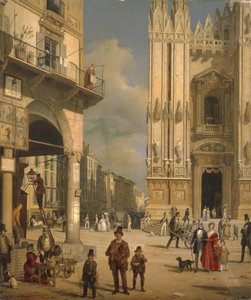 Piazza del Duomo, Milaan, 1840 door Angelo Inganni