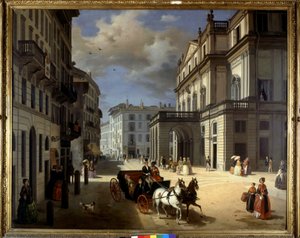 Voorstelling van de Plaza de la Scala in Milaan door Angelo Inganni. 19e eeuw. Pinacoteca di Brera, Milaan. door Angelo Inganni