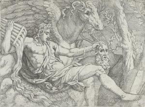 Apollo met Fluiten in Zijn Rechterhand Vergezeld door Pegasus door Angiolo Falconetto