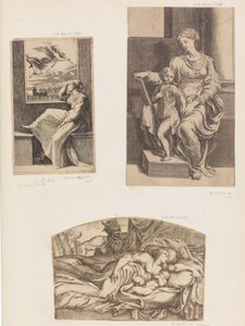 Vrouw en engel, Maagd en Kind, Satyr die een jonge moeder en kind in slaap observeert, 1555-1567 door Angiolo Falconetto