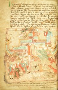 Noach en familie verlaten de Ark, uit de Aelfric Pentateuch, van St. Augustinus, Canterbury
