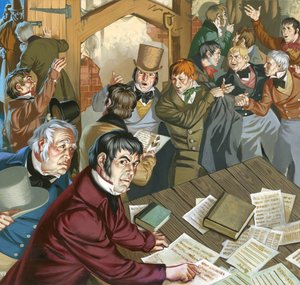 Bijeenkomst van Chartisten (gouache op papier) door Angus McBride