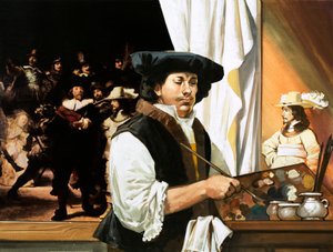 Rembrandt schildert zijn beroemde portret van de burgerwacht door Angus McBride