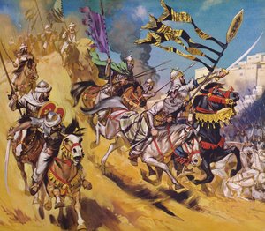 Saladin en zijn Saracenen (kleurenlitho)