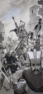 De val van Constantinopel (gouache op papier) door Angus McBride