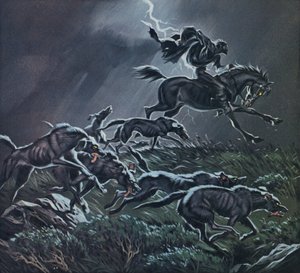 De wilde jacht (kleurenlitho)