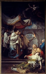Borromee communiceert pestlijders. Sint Charles Borromee (Carlo Borromeo) door Anicet Charles Gabriel Lemonnier
