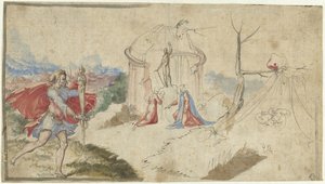 Mythologische scène (Aeneas ontvlucht Troje?) door Aniello Redita