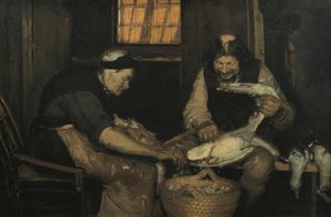 Oud echtpaar plukt meeuwen. Lars Gaihede en oude Lene