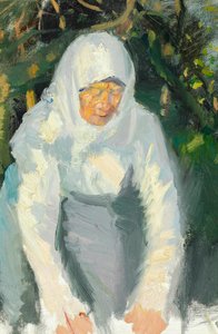 Vrouw uit Skagen met een witte sjaal. door Anna Ancher