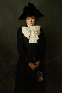 Portret van een jonge vrouw met een roos in haar hand
