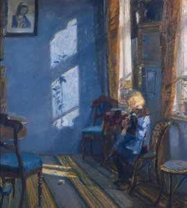 Zonneschijn in de blauwe woonkamer door Anna Kirstine Ancher