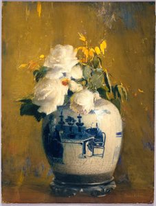 De witte rozen, vóór 1922 (dekkende aquarel, grafiet, vleugjes pastel en vleugjes transparante aquarel op crèmekleurig, matig dik papier met een lichte textuur op houtpulpkarton)