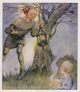 Kinderversje: De man in de maan kwam te vroeg naar beneden (kleur litho) door Anne (after) Anderson