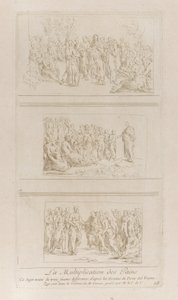 Drie afzonderlijke studies voor de wonderen van de broden, met Christus staand in d..., ca. 1729-40 door Anne Claude Philippe de Caylus