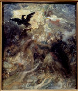 Apotheose van de Franse helden die stierven voor het vaderland tijdens de Vrijheidsoorlog, eerbetoon aan Napoleon Bonaparte Allegorie die de bard Ossian, Schotse dichter van de 3e eeuw, voorstelt, gelezen door Napoleon, die generaals Louis Charles Antoine  door Anne Louis Girodet de Roucy Trioson