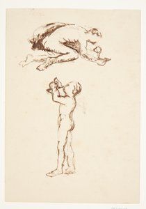 Studieblad met knielende man en staande jongen door Anne Marie Carl Nielsen