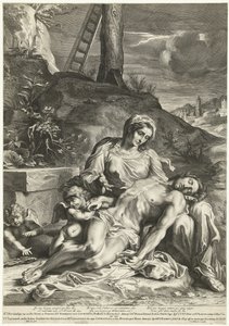 Pieta, gegraveerd door Pieter de Bailliu door Annibale (after) Carracci