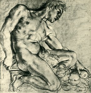 Een zittende Ignudo met een krans door Annibale Carracci