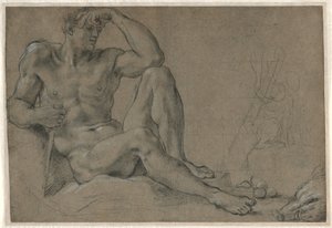 Hercules Rustend (recto); Voetvat met Handvat (verso) door Annibale Carracci