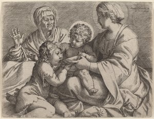Madonna en Kind met Heiligen Elizabeth en Johannes de Doper door Annibale Carracci