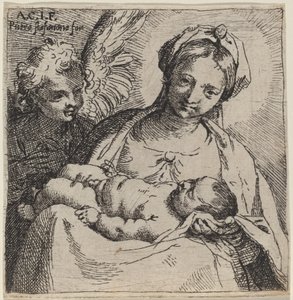 Madonna en kind met een engel door Annibale Carracci