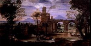 Romeins landschap met een brug