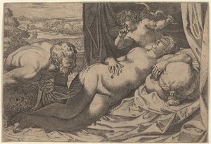 Venus en een sater door Annibale Carracci