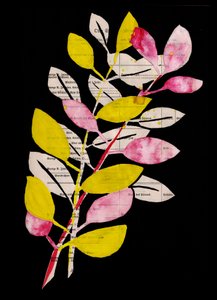 Roze-gele botanische collage door Annick