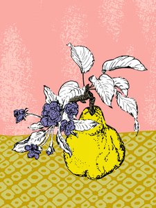 Gele peer en bloemen