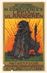 Affiche ter gelegenheid van het honderdjarig jubileum van de publicatie van De Leeuw van Vlaanderen door Henri Conscience door Anonymous