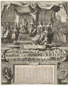Allegorie op de vrede met Engeland in 1674 en de almanak voor het jaar 1675 door Anonymous