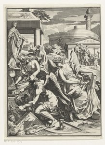 Allegorische voorstelling met Geschiedenis, Vader Tijd met een pot met munten