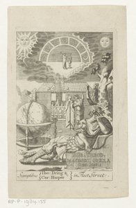 Ambrosius Theodosius Macrobius leunend op steen naast globe
